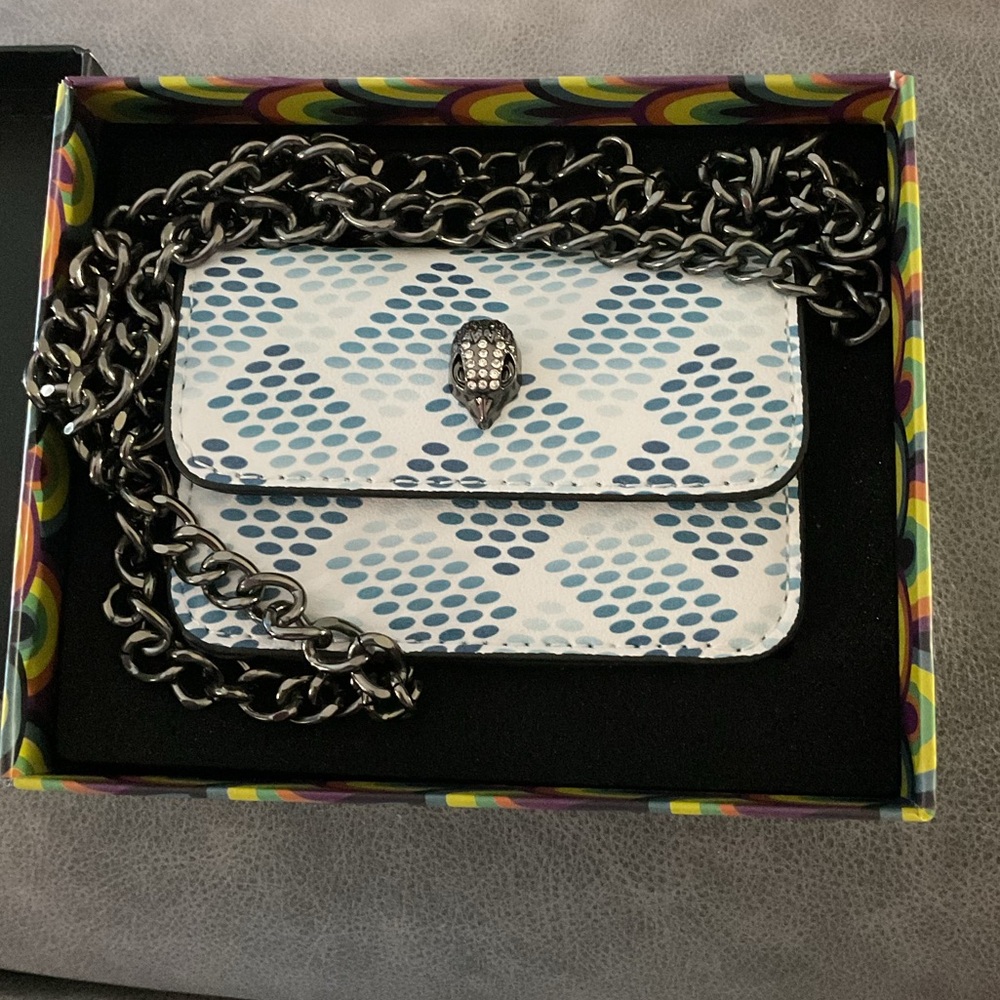 Kurt Geiger White & Blue Snake-Head Chain Crossbody Bag